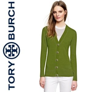 Tory Burch Simone Logo Button Cardigan Small Green